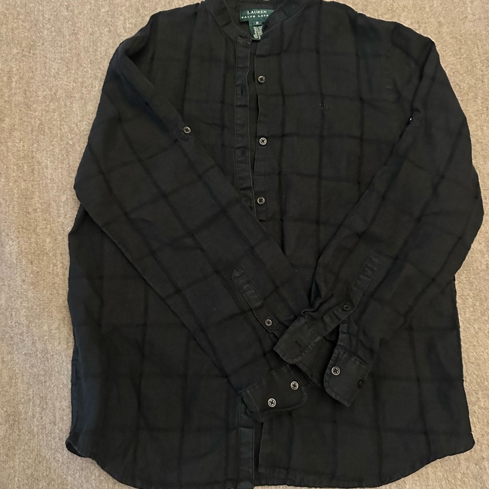 Vintage Ralph Lauren Black Linen Button-Up Shirt